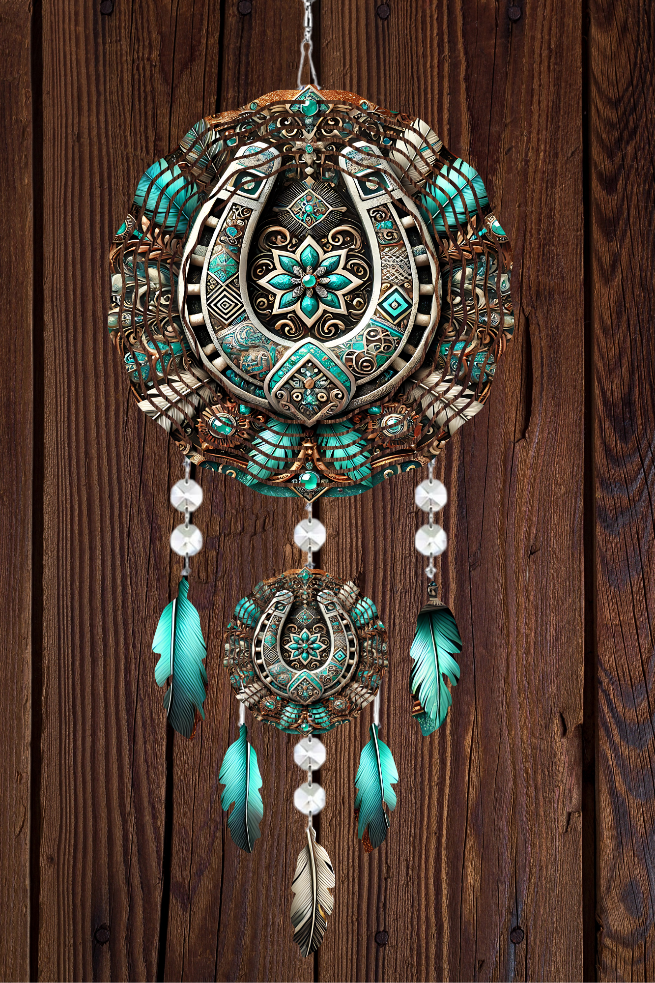 Turquoise Horseshoe Dreamcatcher Wind Spinner (Small)
