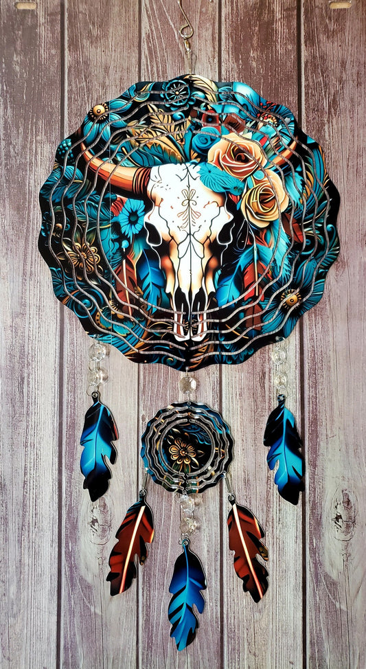 Dream Catcher Wind Spinner Cow Skull (Large)