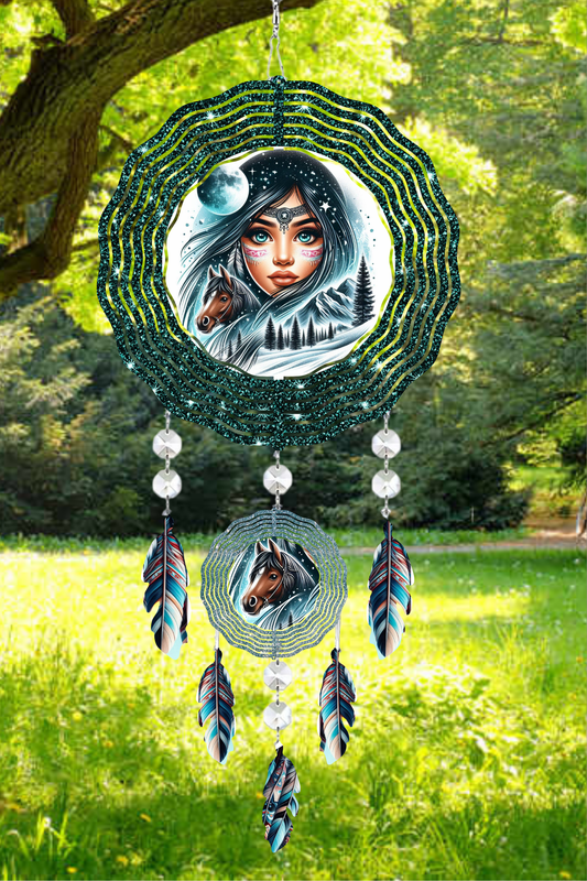 Indian girl, Native American Dream Catcher Windspinner (Large)