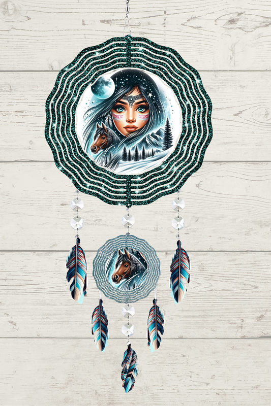 Indian girl, Native American Dream Catcher Windspinner (Large)
