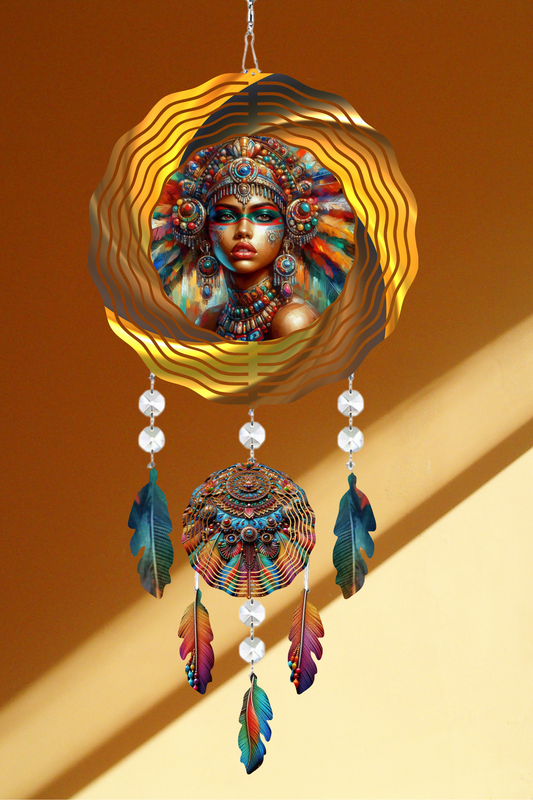 ✨ Radiant Goddess Dreamcatcher Wind Spinner – Tribal Elegance with Vibrant Feathers ✨