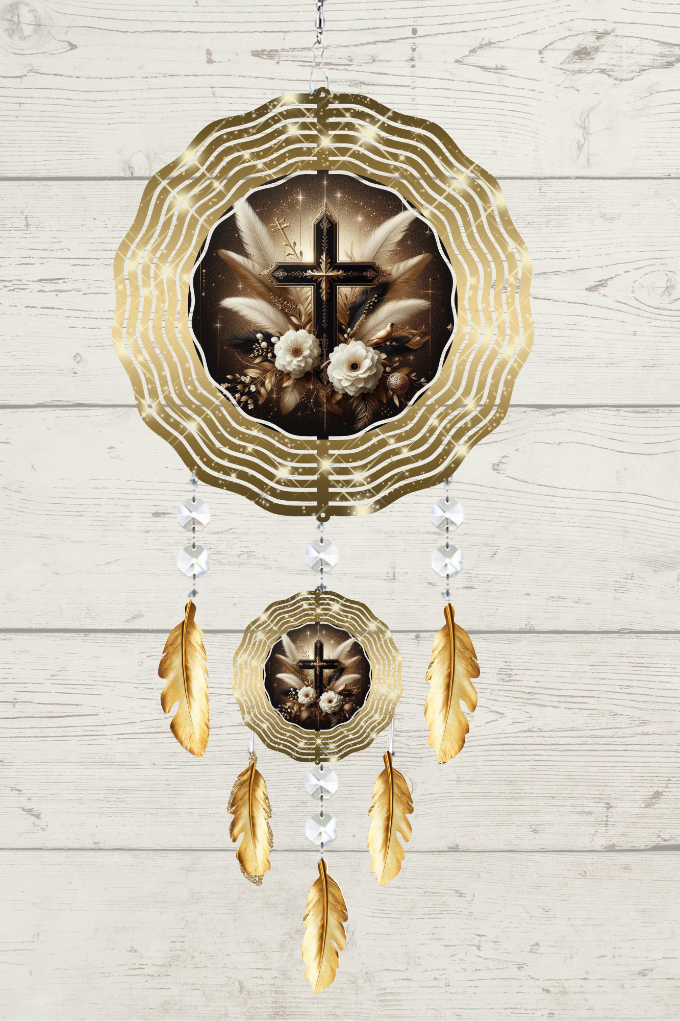Large Cross & Gold Dreamcatcher Wind spinner
