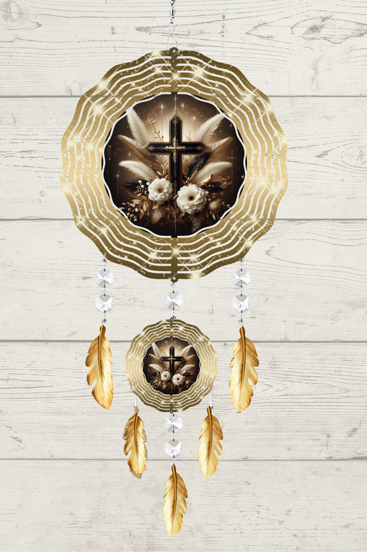 Large Cross & Gold Dreamcatcher Wind spinner