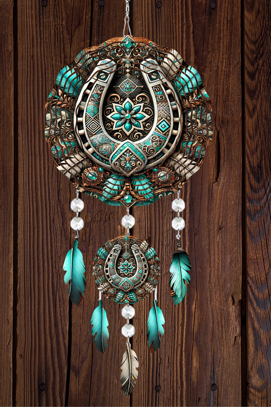 Turquoise Horseshoe Dreamcatcher Wind Spinner (Small)